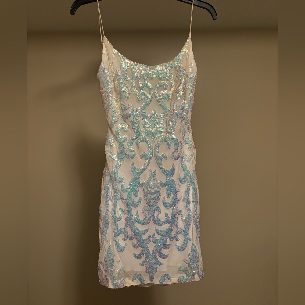 Elegant Sequin Dress in Blue and White